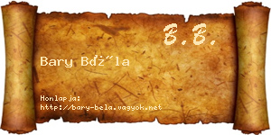 Bary Béla névjegykártya